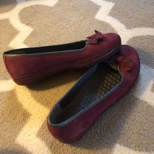 Burgundy and grey flats